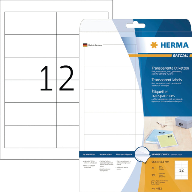 Étiquette HERMA 4682 96,5x42,3mm feuille transparente 300 pièces