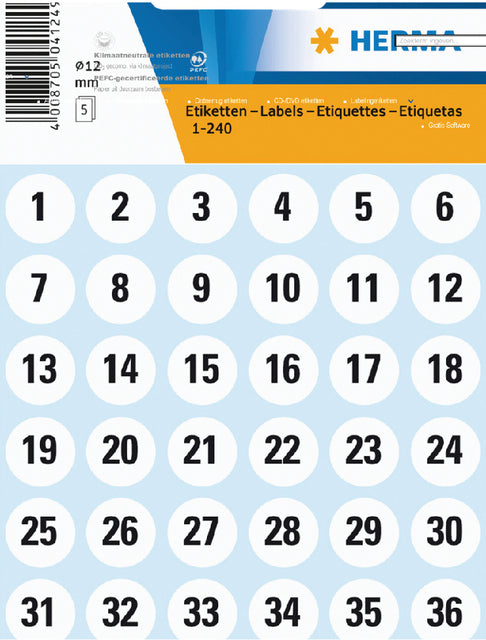 HERMA - Etiket 4124 12mm getallen 1-240 240 stuks