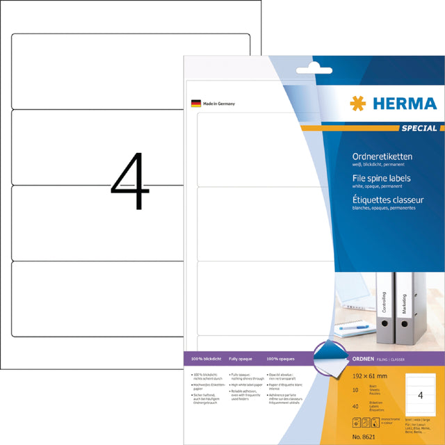 HERMA - Rugetiket herma 8621 breed 61x192mm zelfklevend wt | 70 stuks