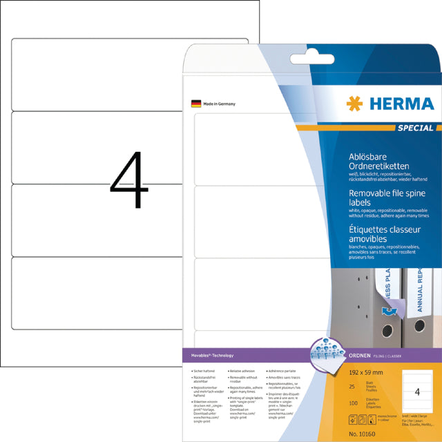 HERMA - Rugetiket herma 101600 br 59x192mm verwijderb wt | 32 stuks