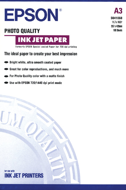 Papier jet d'encre Epson S041068 A3 mat 105gr 100 feuilles