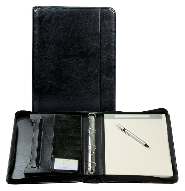 Ecritoire Brepols Palermo A4 avec fermeture éclair y compris bloc-notes 4 anneaux noir
