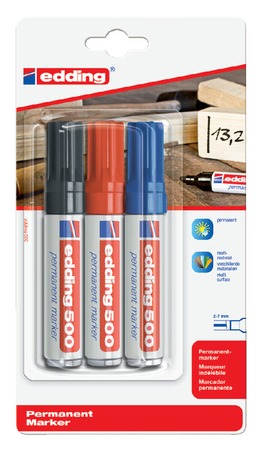 Stylo feutre edding 500 oblique assorti 2-7mm blister de 3 pcs