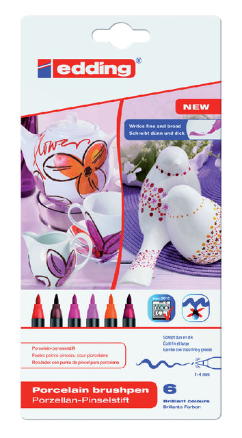 Brushpen edding 4200 porcelaine hot class assorti coffret de 6 pcs