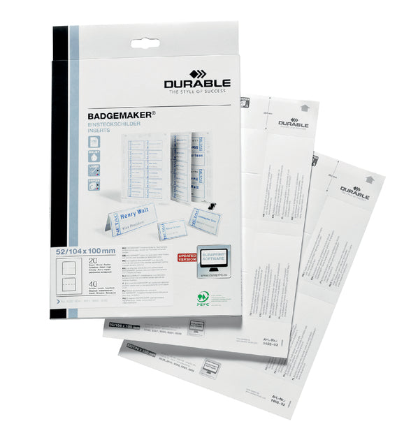 Durable - Badgekaart durable 1420 bedrukbaar a6 80 stuks