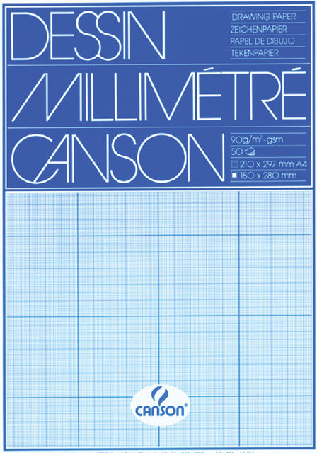 Canson - Millimeterblok canson a4 blauw 50 vel