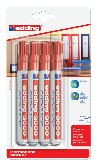 Edding - Viltstift edding 3000 rond 1.5-3mm rood | 10 stuks