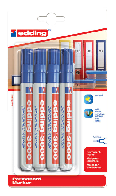 Stylo feutre edding 3000 rond 1.5-3mm bleu | 10 morceaux