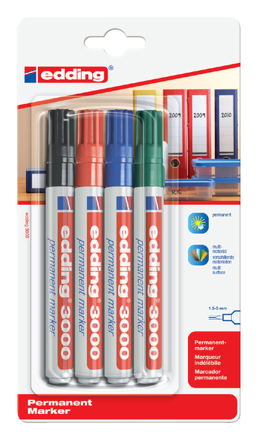 Stylo feutre edding 3000 rond assorti 1.5-3mm blister de 4pcs