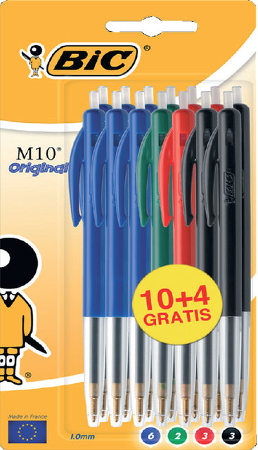 Stylo bille Bic M10 assorti moyen blister de 10+4 offert