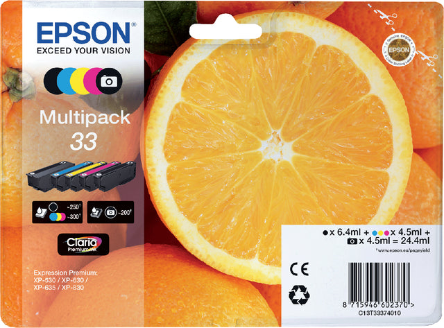 Cartouche d'encre epson 33 t3337 2x noir 3 couleurs