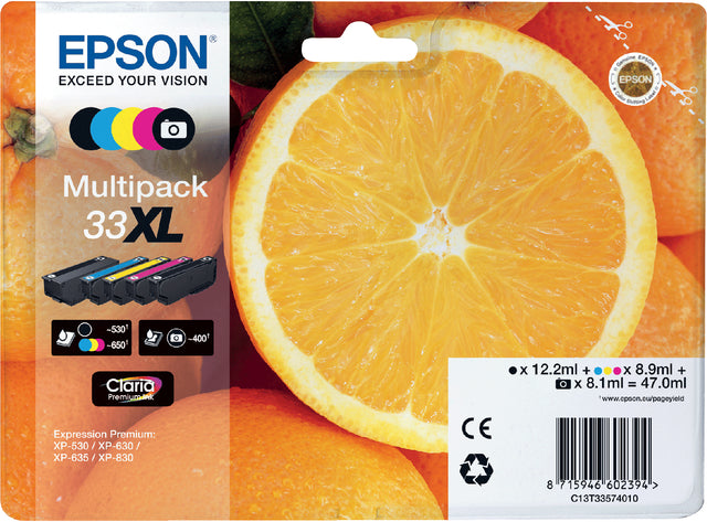 Cartouche d'encre Epson 33XL T3357 2x noir + 3 couleurs HC