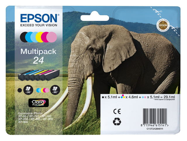 Cartouche d'encre Epson 24 T2428 photo HD noir + 5 couleurs