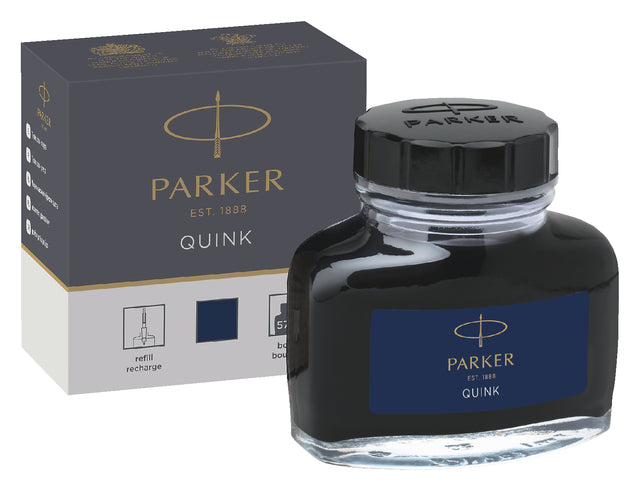 Encre pour stylo plume Parker Quink permanente 57ml bleu/noir | 12 pièces