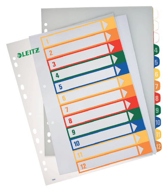 Onglet Leitz WOW A4+ 11 trous 1-12 PP assortis