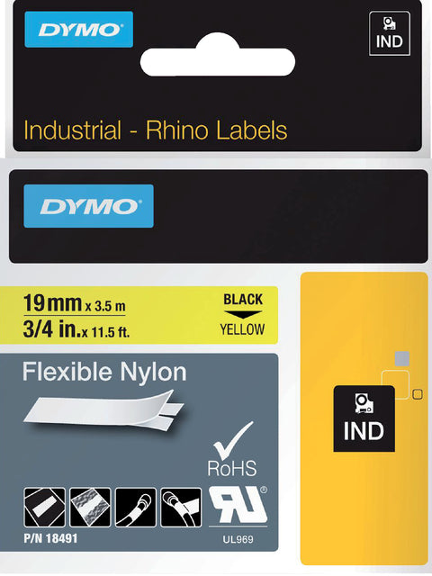 Dymo - Labele dymo rhino industrieel nylon 19mm geel