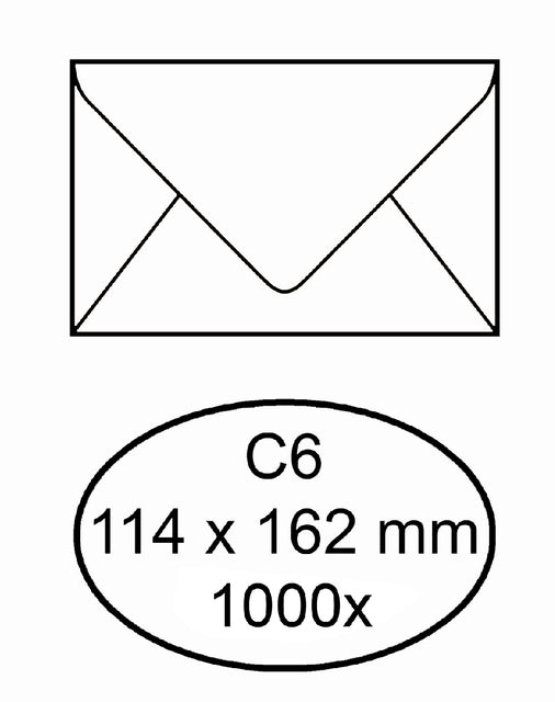 Banque d'enveloppes C6 114x162mm gommé blanc
