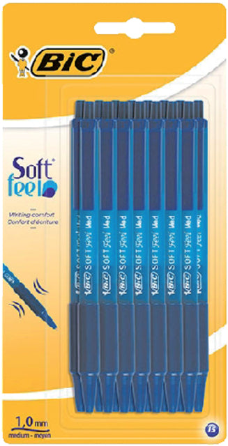 Stylo bille Bic Soft Feel Clic Grip bleu moyen blister de 15 pcs