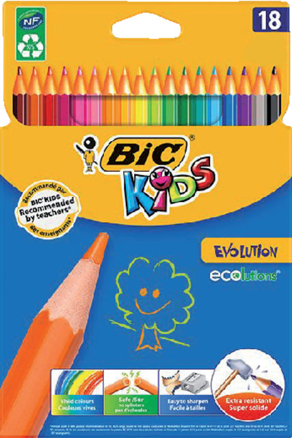 Crayons de couleur BicKids Evolution ECOlutions cul blister de 18 pcs