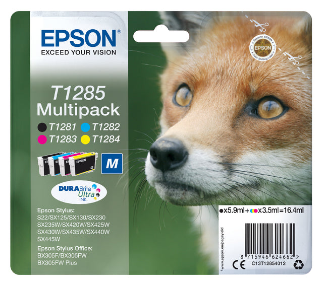 Cartouche d'encre Epson T1285 noire + 3 couleurs