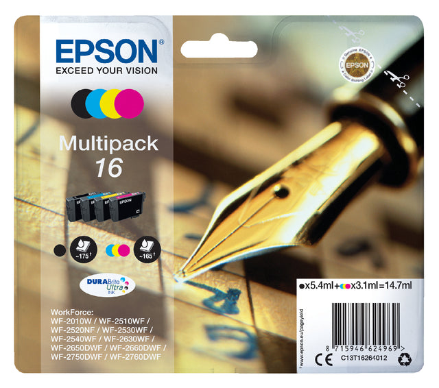 Cartouche d'encre Epson 16 T1626 noire + 3 couleurs