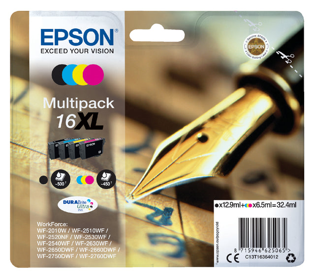 Cartouche d'encre Epson 16XL T1636 noire + 3 couleurs HC
