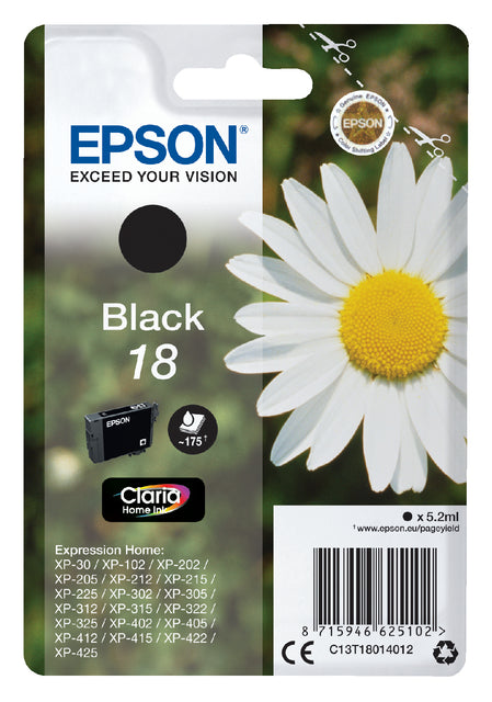 Cartouche d'encre epson 18 t1801 noir | 10 morceaux