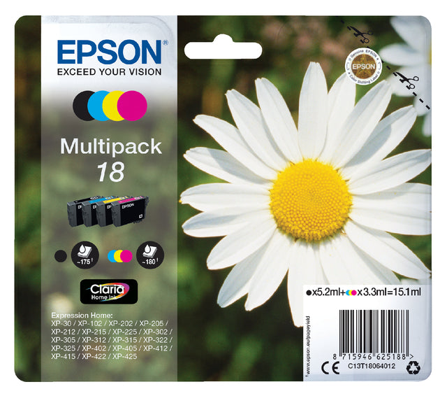 Cartouche d'encre Epson 18 T1806 noire + 3 couleurs