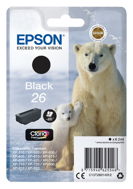 Cartouche d'encre Epson 26 T2601 noire