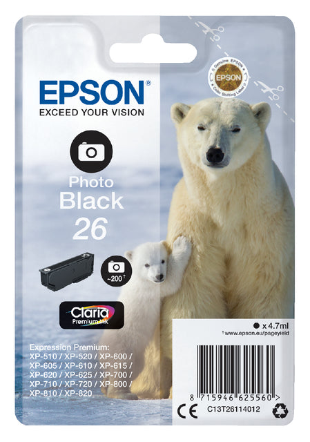 Cartouche d'encre Epson 26 T2611 photo noir