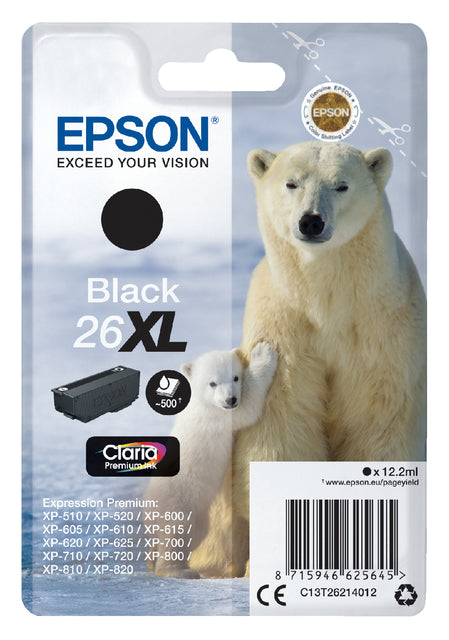 Cartouche d'encre epson 26xl t2621 noir | 6 morceaux