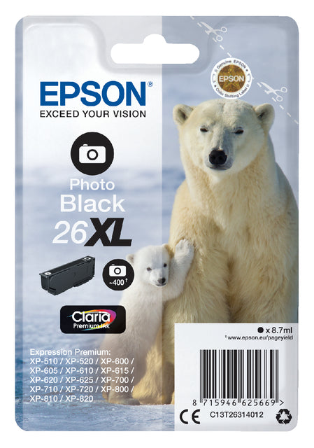 Cartouche d'encre Epson 26XL T2631 photo noir HC