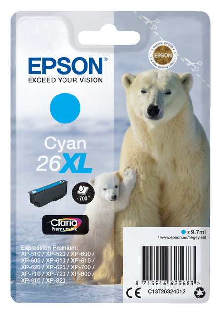 Cartouche d'encre Epson 26XL T2632 bleu HC