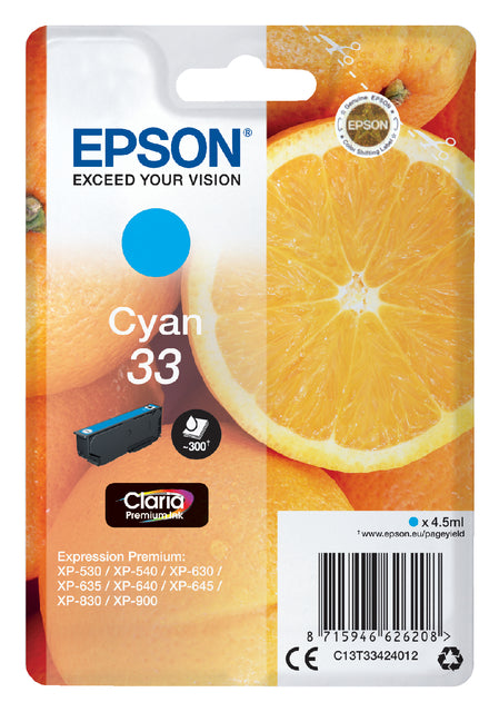 Cartouche d'encre Epson 33 T3341 bleu
