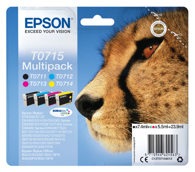 Cartouche d'encre Epson T0715 noire + 3 couleurs