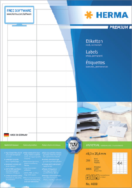 HERMA - Etiket herma 4608 48.3x25.4mm prem wit 8800 stuks