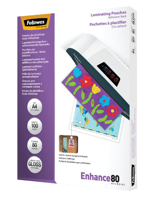 Fellowes - Lamineerhoes fellowes zelfklevend a4 2x80micron