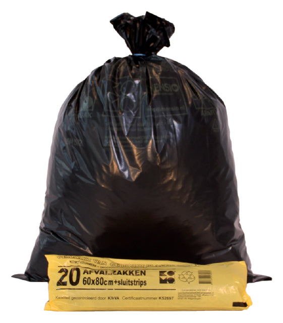 Komo - Vuilniszak komo 60l rol à 20st zwart | 20 stuks