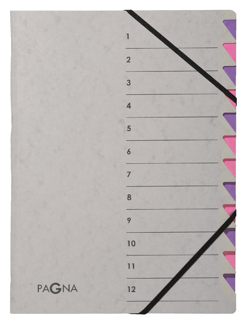 Chemise de tri Pagna Easy A4 12 onglets gris | 5 pièces