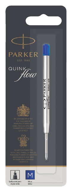 Recharge stylo bille Parker Quinkflow bleu moyen sur blister
