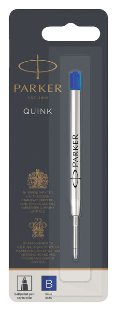 Recharge stylo bille Parker Quink bleu large sur blister