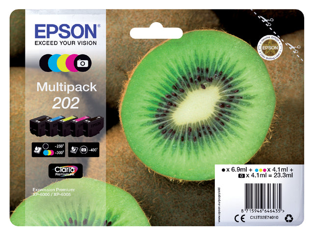 Cartouche d'encre Epson 202 T02E74 noir + 3 couleurs + photo noir