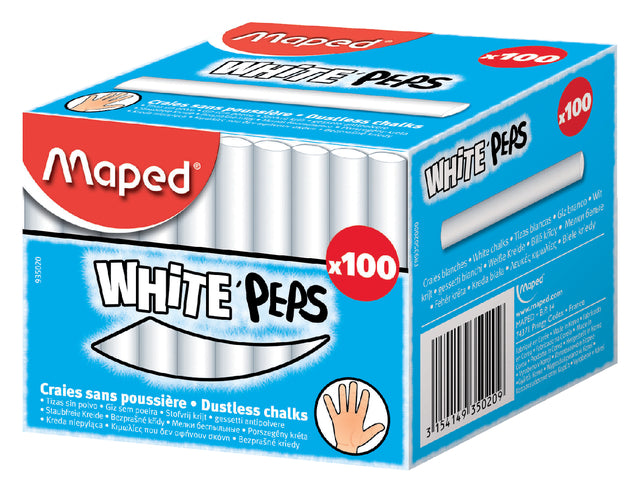 Craie à tableau noir Maped White'Peps boite de 100 pièces blanc
