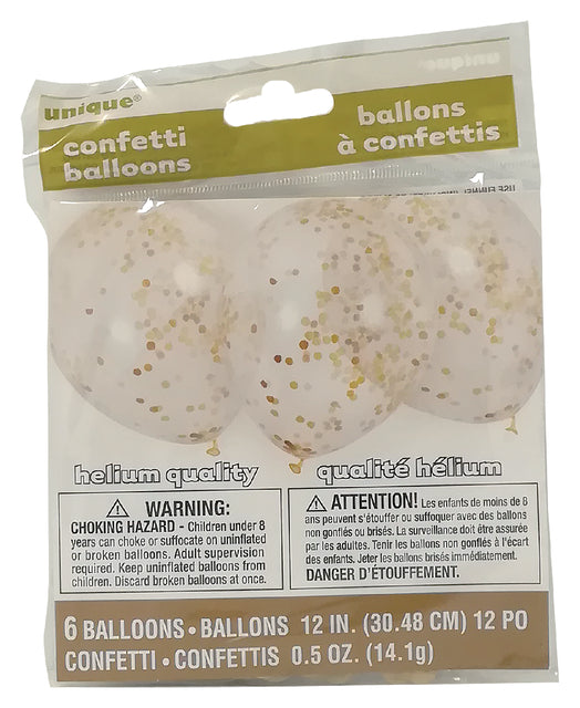 Haza - Ballon transparant met goud confetti 6 stuks 30cm | 12 stuks