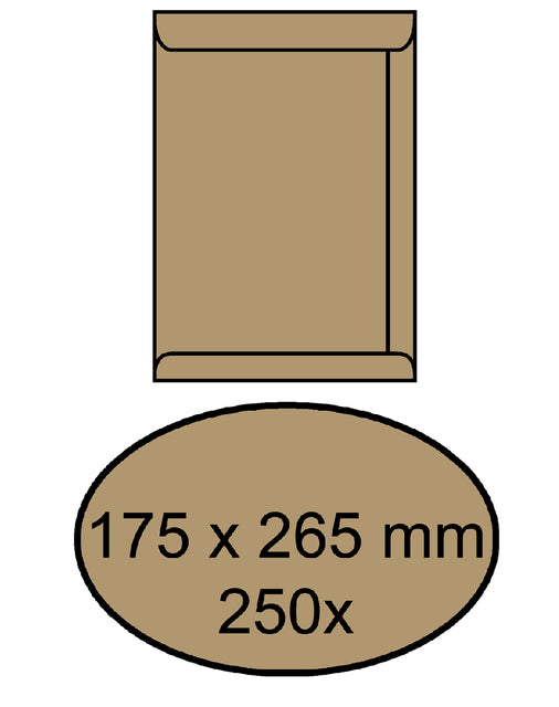 Enveloppe acte 175x265mm autocollante 90gr marron 250 pièces
