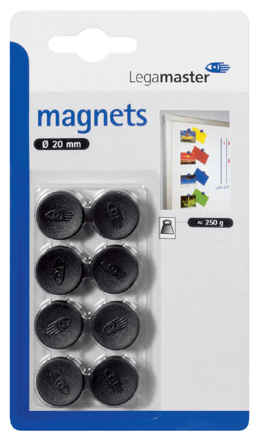 Legamaster - Magneet legamaster 20mm 250gr zwart 8 stuks