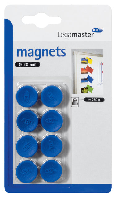 Legamaster - Magneet legamaster 20mm 250gr blauw 8 stuks