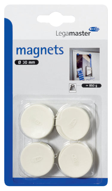 Aimant Legamaster 30mm 850gr blanc 4 pièces