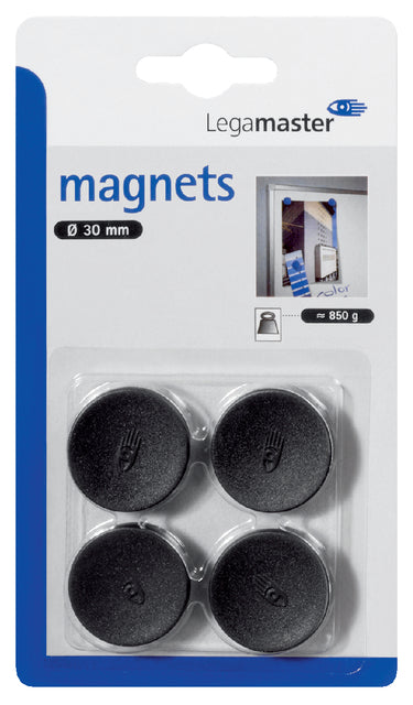 Legamaster - Magneet legamaster 30mm 850gr zwart 4 stuks