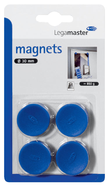 Legamaster - Magneet legamaster 30mm 850gr blauw 4 stuks